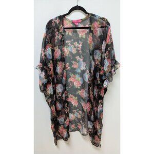 Betsey Johnson Black/Pink Floral Sheer Kimono Overpiece